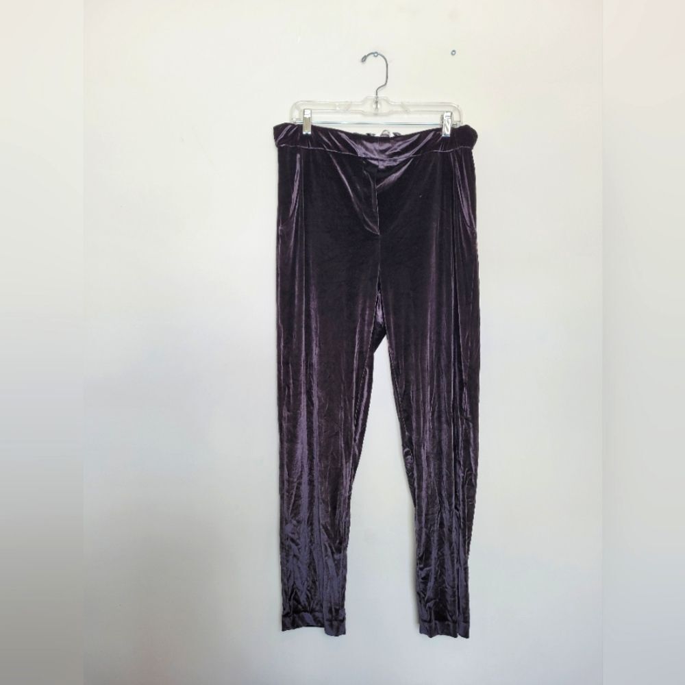 Elaine Kim Black Velvet Pants Straight Leg Trousers Pull On Elastic Waist XL